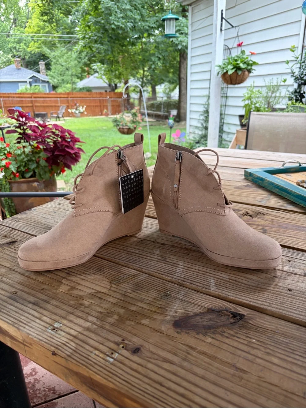 Dolce Vita Women's Taupe Lace-Up Wedge Booties